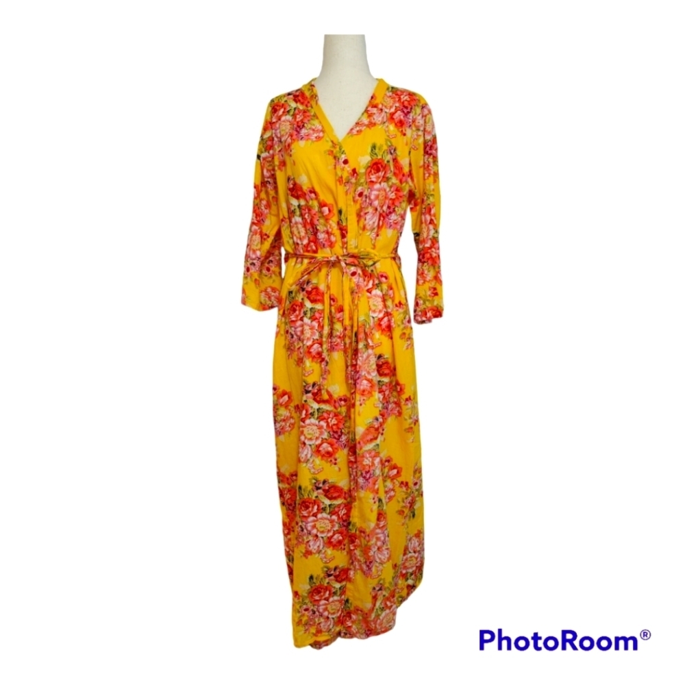 Maternity Birth Robe 3/4 Sleeves Yellow Green White Pink Floral Cotton